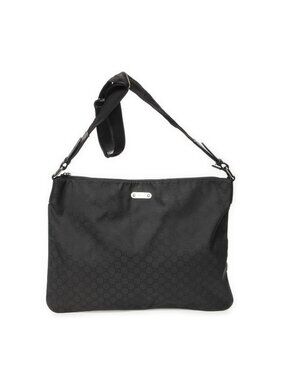 Gucci Large Flat Messenger Bag Black GG Nylon Canvas